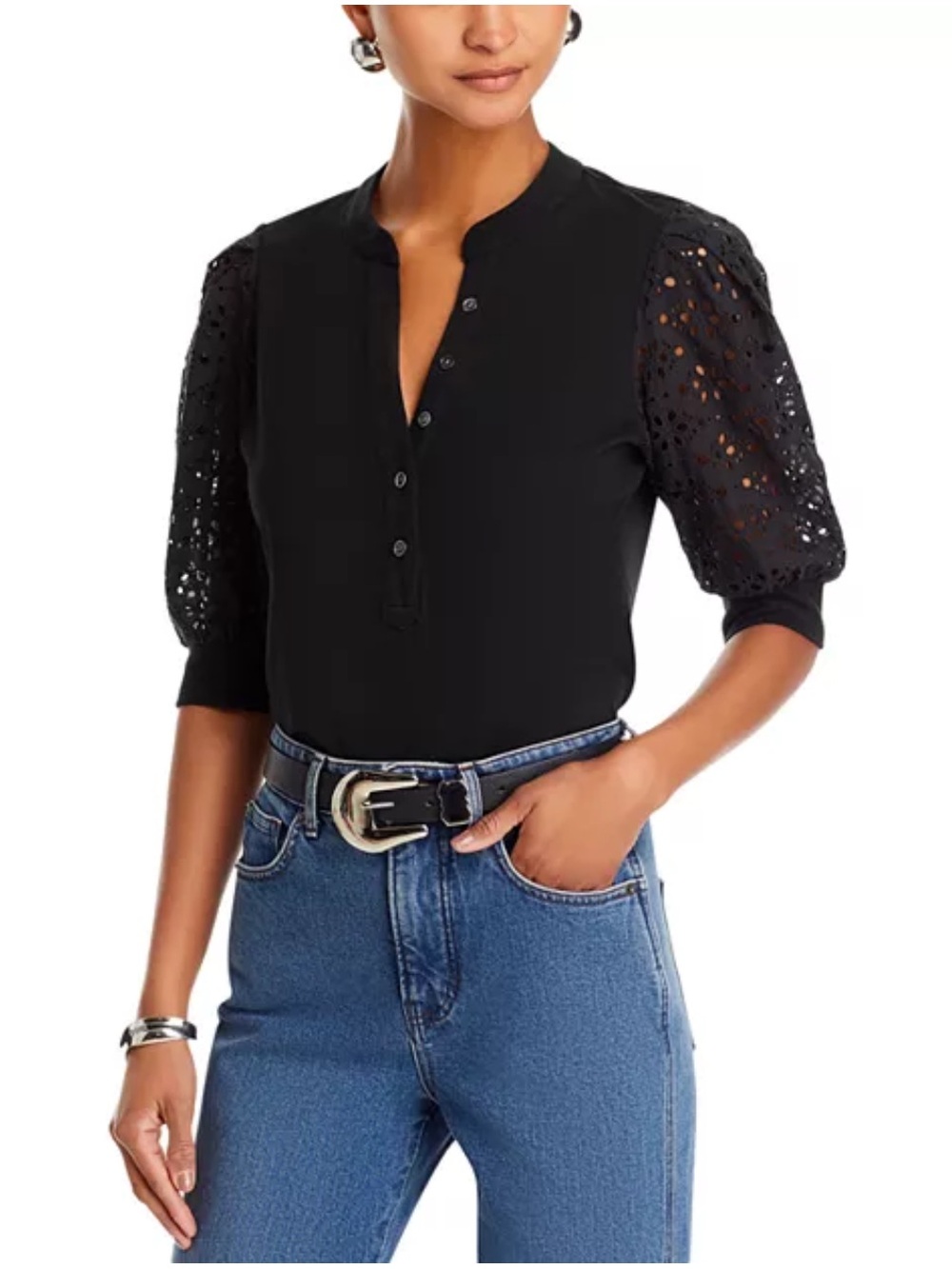 Veronica Beard Coralee Lace Sleeve Top